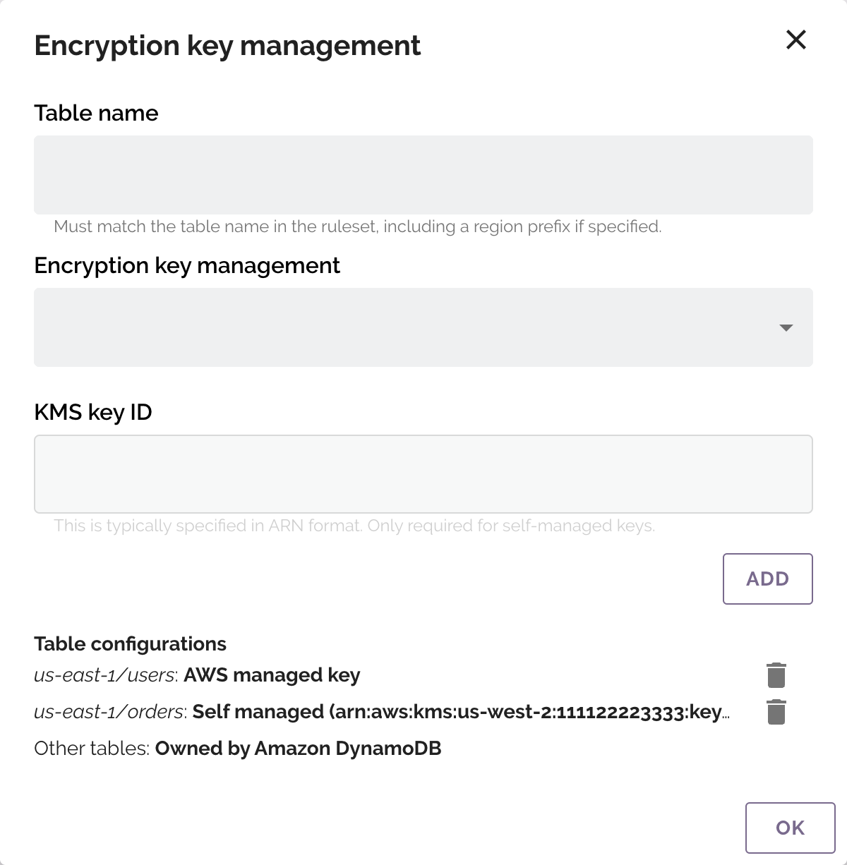 Encryption key management form